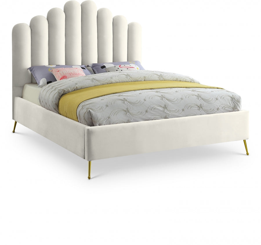 Lily Cream Velvet Full Bed from Meridian - Luna Furniture