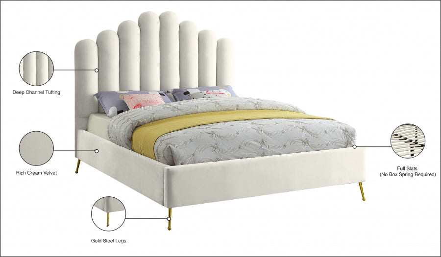 Lily Cream Velvet Full Bed from Meridian - Luna Furniture