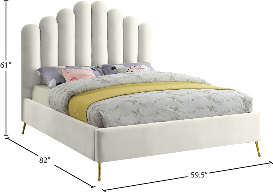 Lily Cream Velvet Full Bed from Meridian - Luna Furniture