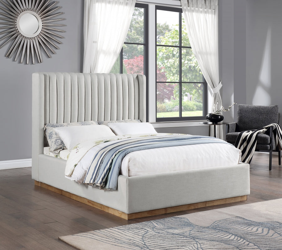 Cream Logan Linen Textured Fabric Queen Bed from Meridian - Luna Furniture