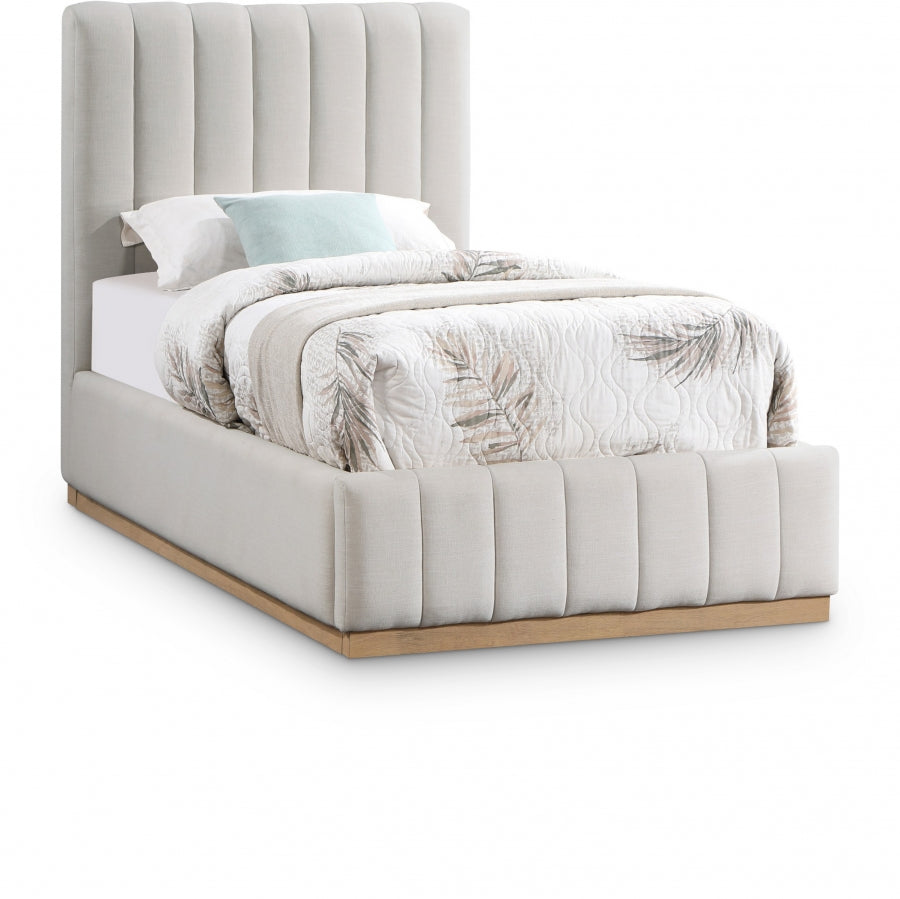 Lucia Cream Lucia Linen Textured Fabric Twin Bed from Meridian - Luna Furniture