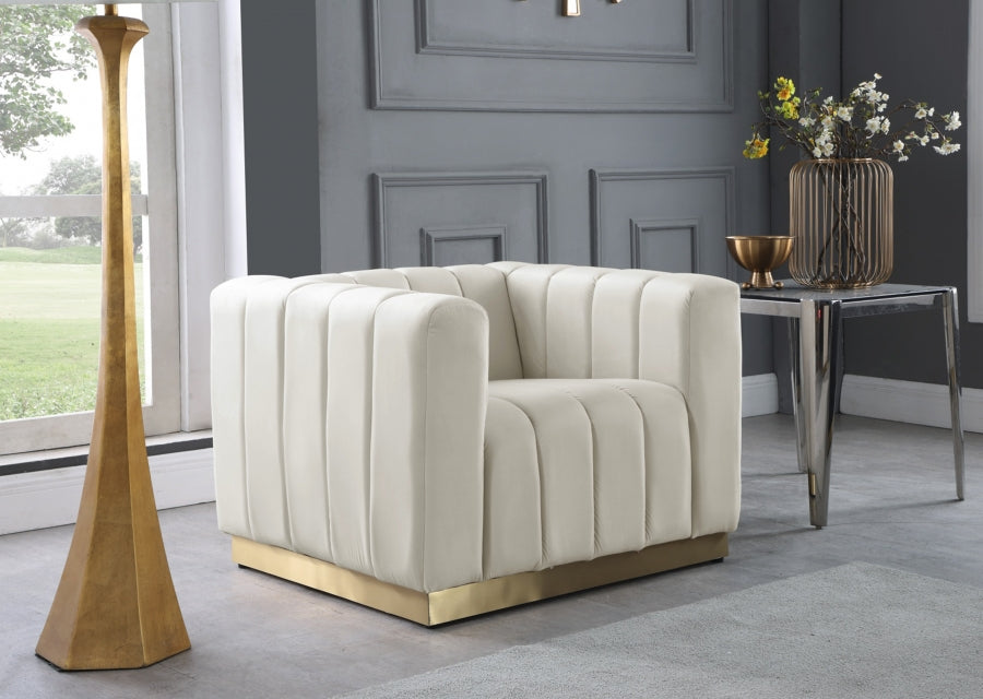 Marlon Cream Velvet Chair from Meridian - Luna Furniture