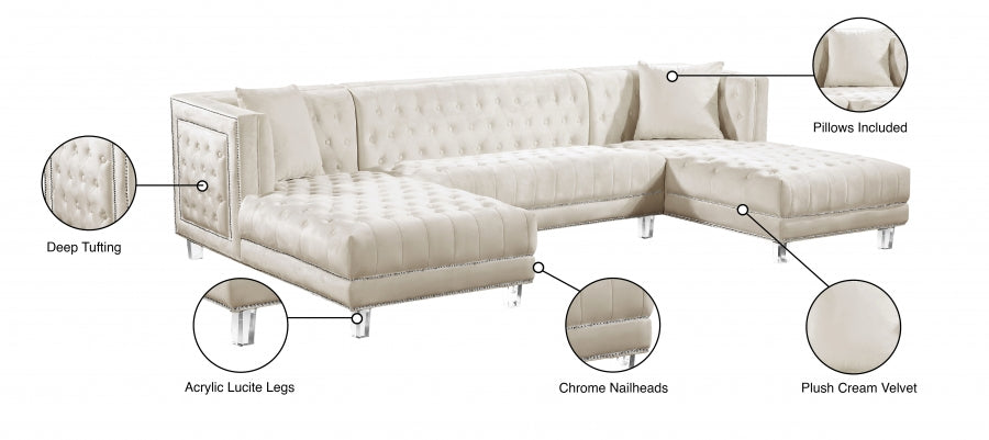 Moda Cream Velvet 3-Piece Sectional from Meridian - Luna Furniture