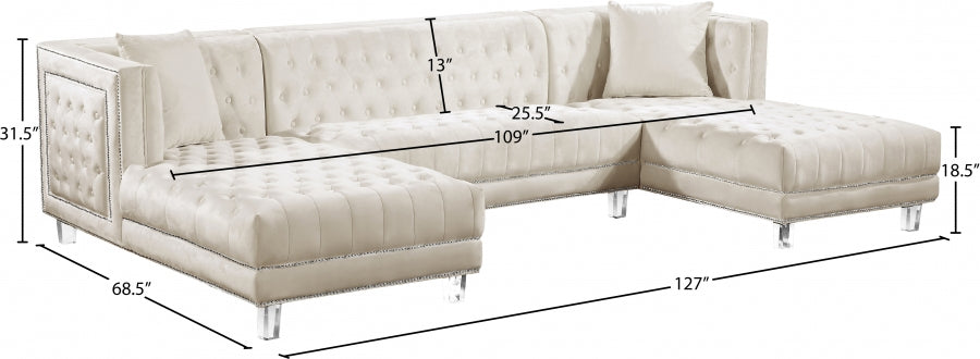 Moda Cream Velvet 3-Piece Sectional from Meridian - Luna Furniture