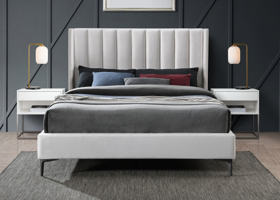 Nadia Cream Velvet Full Bed from Meridian - Luna Furniture