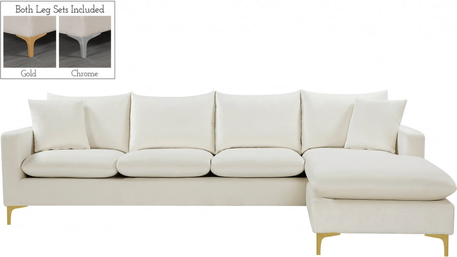 Naomi Cream Velvet Reversible Sectional from Meridian - Luna Furniture