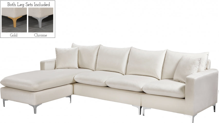 Naomi Cream Velvet Reversible Sectional from Meridian - Luna Furniture