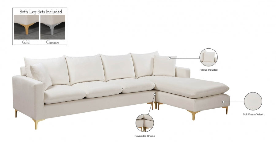 Naomi Cream Velvet Reversible Sectional from Meridian - Luna Furniture