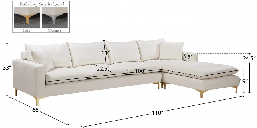 Naomi Cream Velvet Reversible Sectional from Meridian - Luna Furniture