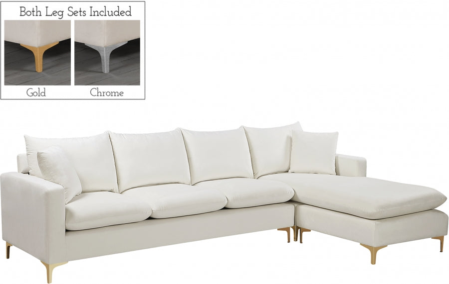 Naomi Cream Velvet Reversible Sectional from Meridian - Luna Furniture