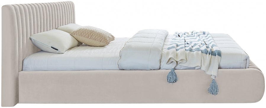 Cream Nico Velvet King Bed from Meridian - Luna Furniture