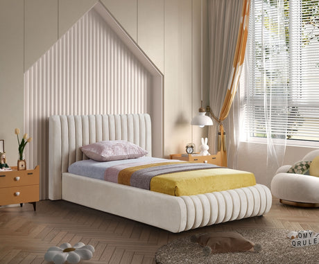 Cream Nico Velvet Twin Bed from Meridian - Luna Furniture