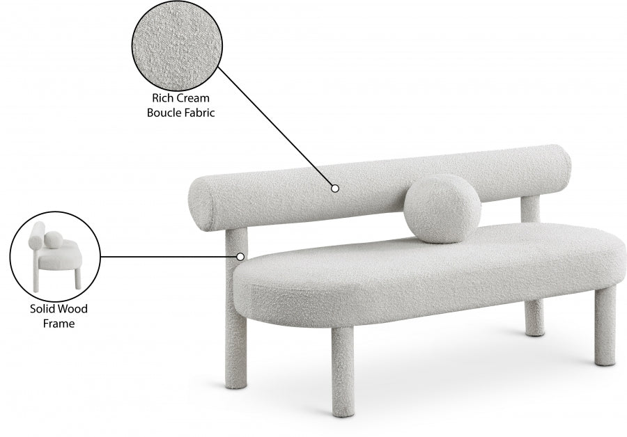 Parlor Cream Boucle Fabric Bench from Meridian - Luna Furniture