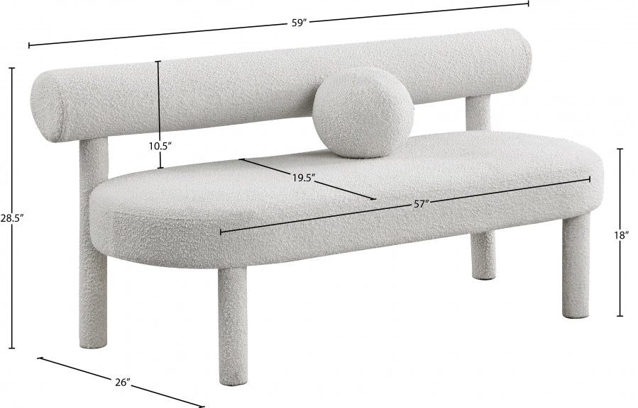 Parlor Cream Boucle Fabric Bench from Meridian - Luna Furniture