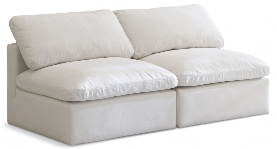 Plush Cream Velvet Standard Modular Down Filled Cloud-Like Comfort Overstuffed 70" Armless Sofa from Meridian - Luna Furniture