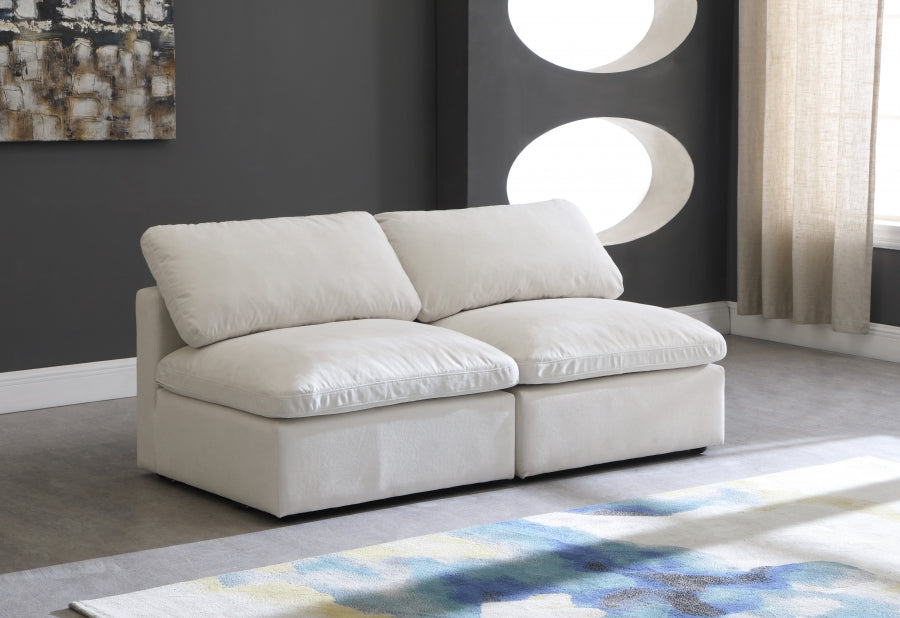 Plush Cream Velvet Standard Modular Down Filled Cloud-Like Comfort Overstuffed 70" Armless Sofa from Meridian - Luna Furniture