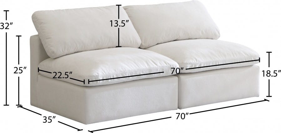 Plush Cream Velvet Standard Modular Down Filled Cloud-Like Comfort Overstuffed 70" Armless Sofa from Meridian - Luna Furniture