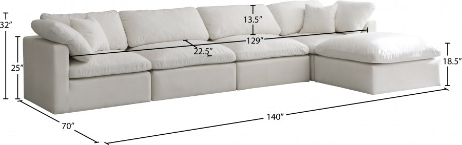 Plush Cream Velvet Standard Modular Down Filled Cloud-Like Comfort Overstuffed Reversible Sectional from Meridian - Luna Furniture