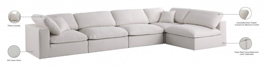 Plush Cream Velvet Standard Modular Down Filled Cloud-Like Comfort Overstuffed Reversible Sectional from Meridian - Luna Furniture