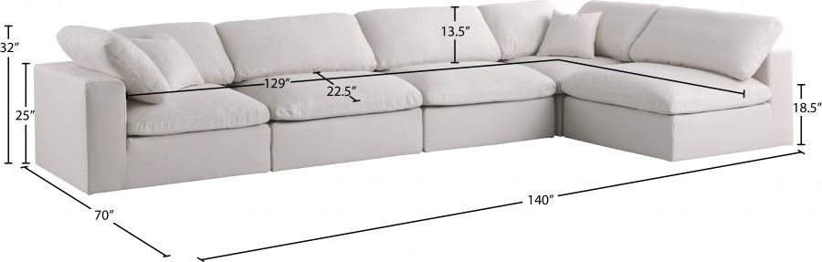 Plush Cream Velvet Standard Modular Down Filled Cloud-Like Comfort Overstuffed Reversible Sectional from Meridian - Luna Furniture