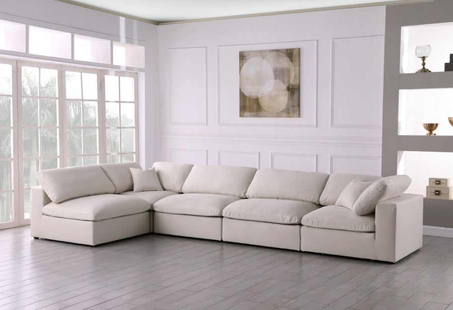 Plush Cream Velvet Standard Modular Down Filled Cloud-Like Comfort Overstuffed Reversible Sectional from Meridian - Luna Furniture