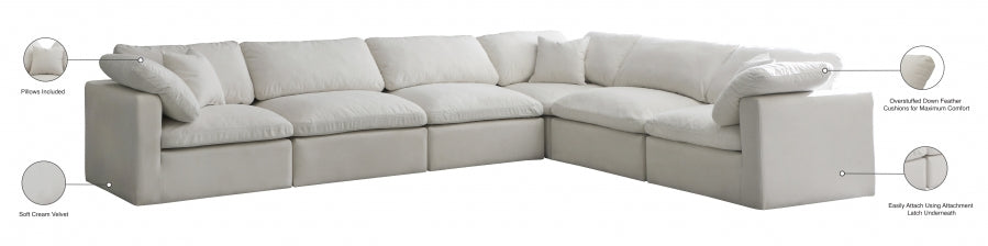 Plush Cream Velvet Standard Modular Down Filled Cloud-Like Comfort Overstuffed Reversible Sectional from Meridian - Luna Furniture