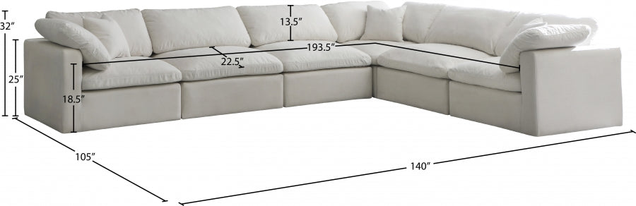 Plush Cream Velvet Standard Modular Down Filled Cloud-Like Comfort Overstuffed Reversible Sectional from Meridian - Luna Furniture