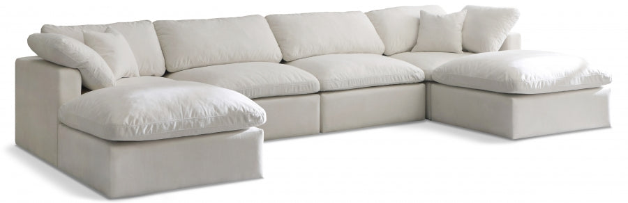 Plush Cream Velvet Standard Modular Down Filled Cloud-Like Comfort Overstuffed Reversible Sectional from Meridian - Luna Furniture