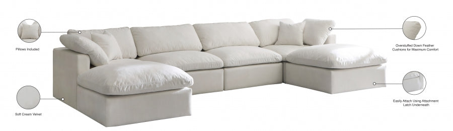 Plush Cream Velvet Standard Modular Down Filled Cloud-Like Comfort Overstuffed Reversible Sectional from Meridian - Luna Furniture