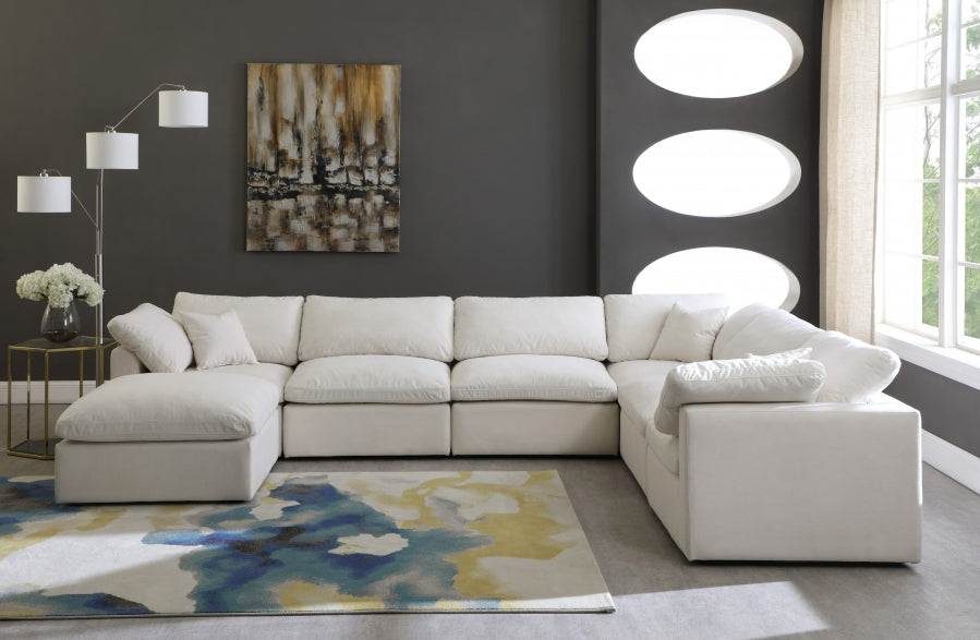 Plush Cream Velvet Standard Modular Down Filled Cloud-Like Comfort Overstuffed Reversible Sectional from Meridian - Luna Furniture