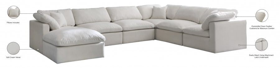 Plush Cream Velvet Standard Modular Down Filled Cloud-Like Comfort Overstuffed Reversible Sectional from Meridian - Luna Furniture