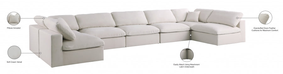 Plush Cream Velvet Standard Modular Down Filled Cloud-Like Comfort Overstuffed Reversible Sectional from Meridian - Luna Furniture