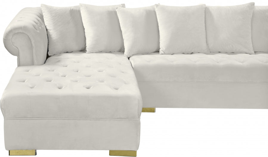 Presley Cream 3-Piece Velvet Sectional from Meridian - Luna Furniture