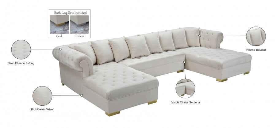 Presley Cream 3-Piece Velvet Sectional from Meridian - Luna Furniture