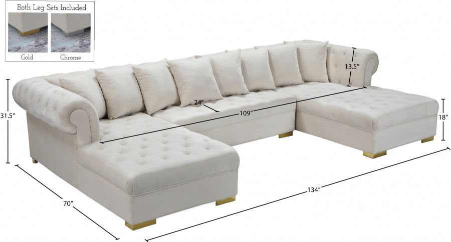 Presley Cream 3-Piece Velvet Sectional from Meridian - Luna Furniture