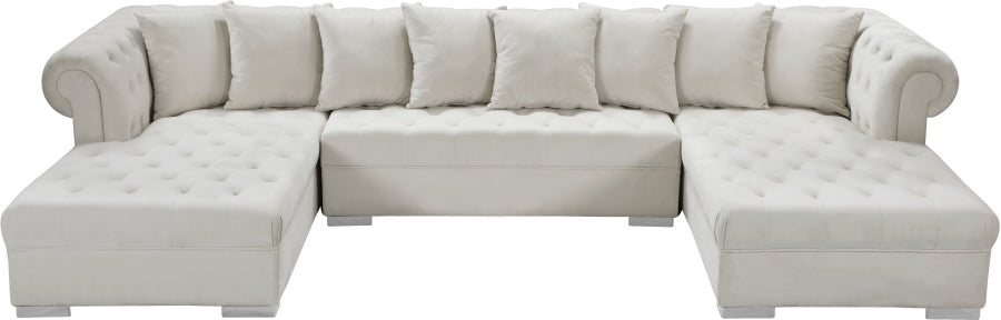 Presley Cream 3-Piece Velvet Sectional from Meridian - Luna Furniture