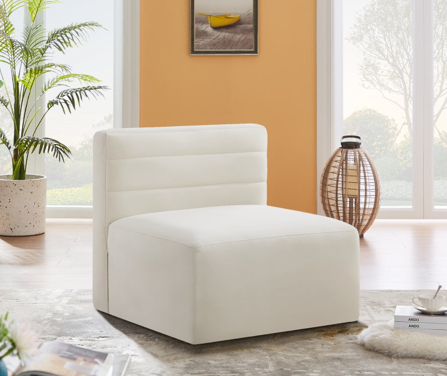 Quincy Cream Velvet Modular Cloud-Like Comfort Armless Chair from Meridian - Luna Furniture