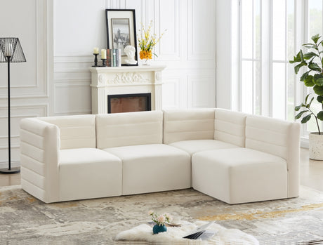 Quincy Cream Velvet Modular Cloud-Like Comfort Sectional from Meridian - Luna Furniture