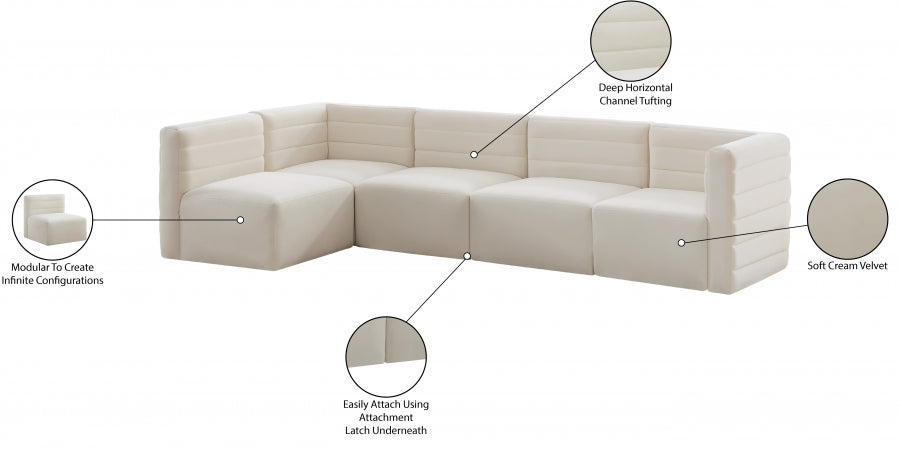 Quincy Cream Velvet Modular Cloud-Like Comfort Sectional from Meridian - Luna Furniture