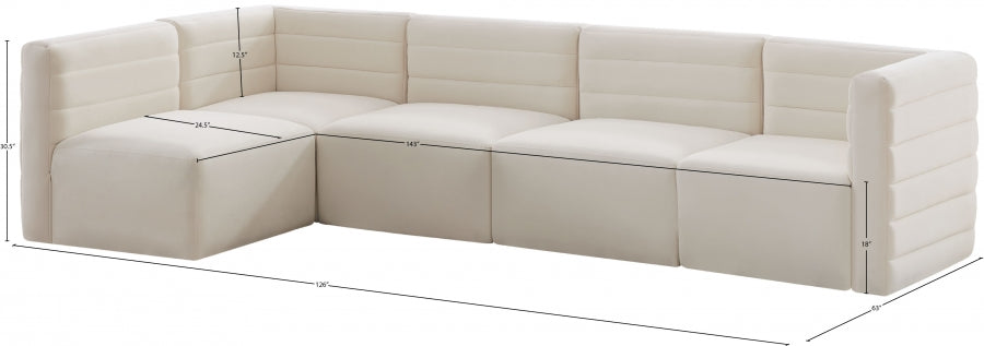 Quincy Cream Velvet Modular Cloud-Like Comfort Sectional from Meridian - Luna Furniture