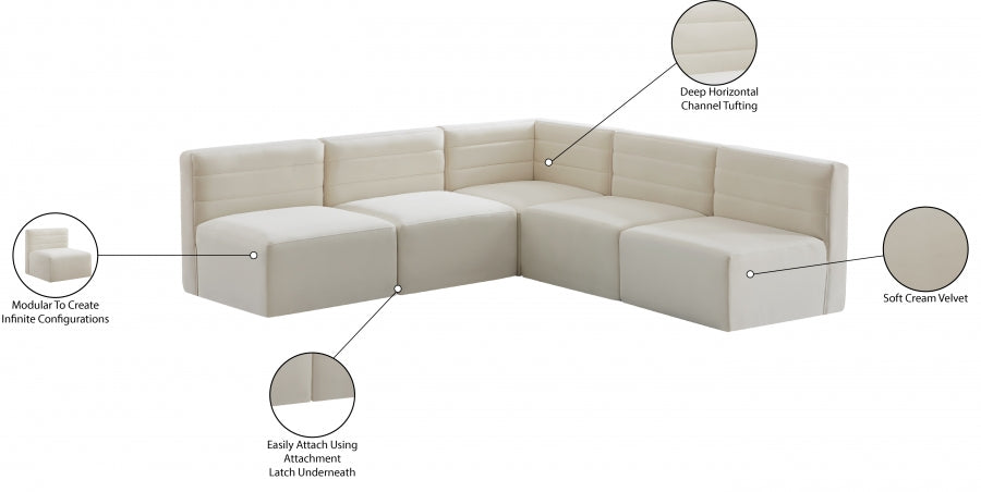 Quincy Cream Velvet Modular Cloud-Like Comfort Sectional from Meridian - Luna Furniture