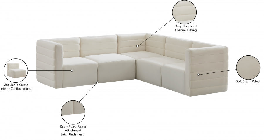 Quincy Cream Velvet Modular Cloud-Like Comfort Sectional from Meridian - Luna Furniture