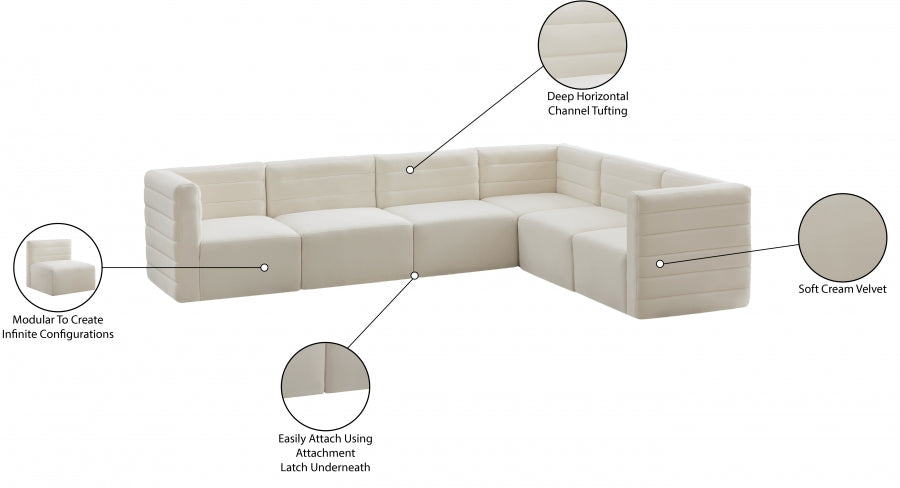 Quincy Cream Velvet Modular Cloud-Like Comfort Sectional from Meridian - Luna Furniture