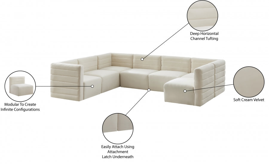 Quincy Cream Velvet Modular Cloud-Like Comfort Sectional from Meridian - Luna Furniture