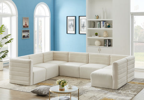 Quincy Cream Velvet Modular Cloud-Like Comfort Sectional from Meridian - Luna Furniture