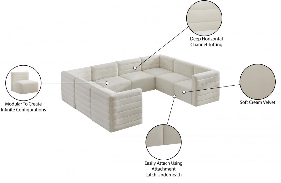 Quincy Cream Velvet Modular Cloud-Like Comfort Sectional from Meridian - Luna Furniture