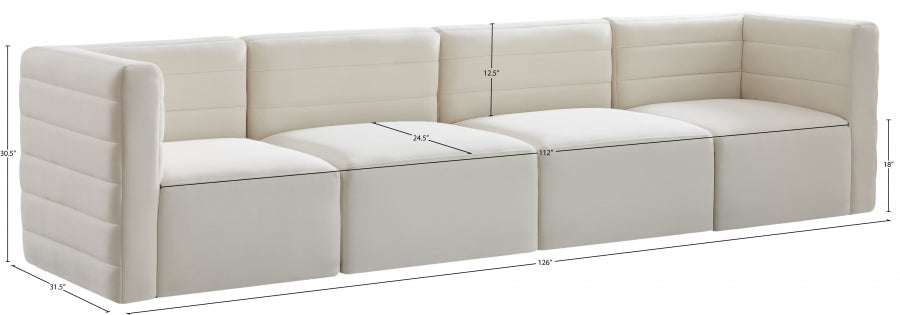 Quincy Cream Velvet Modular Cloud-Like Comfort Sofa from Meridian - Luna Furniture