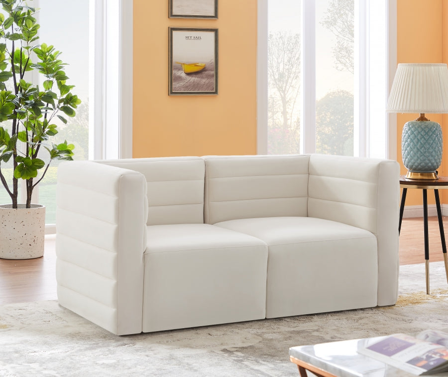 Quincy Cream Velvet Modular Cloud-Like Comfort Sofa from Meridian - Luna Furniture