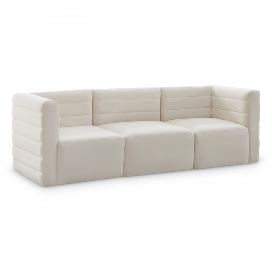 Quincy Cream Velvet Modular Cloud-Like Comfort Sofa from Meridian - Luna Furniture