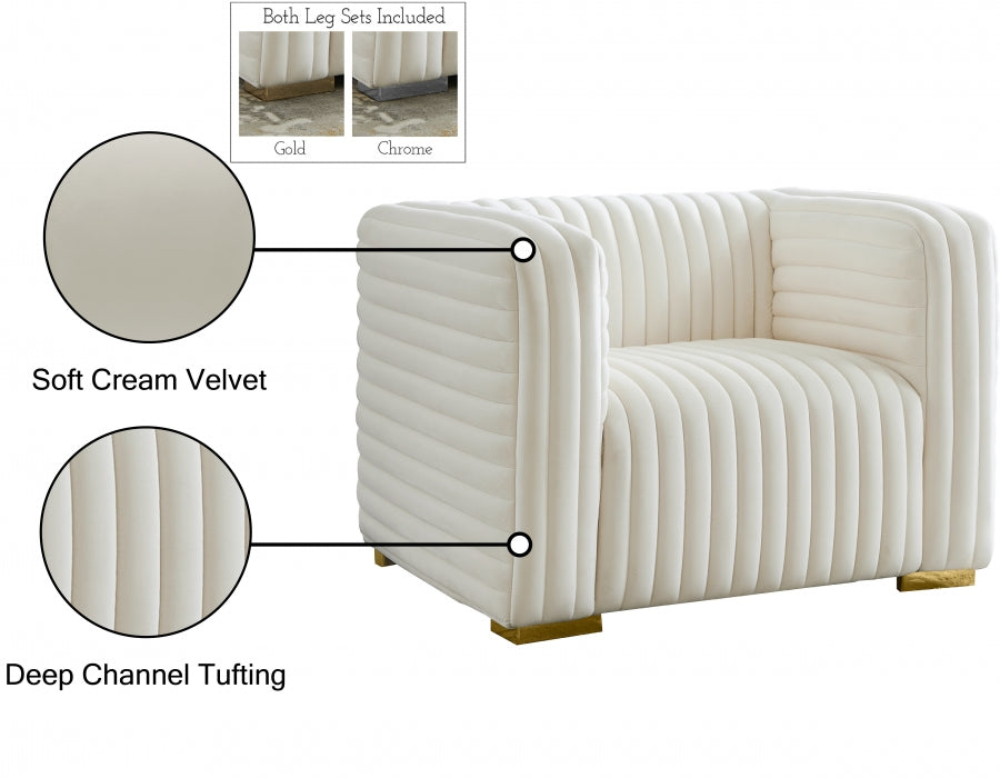 Ravish Cream Velvet Chair from Meridian - Luna Furniture